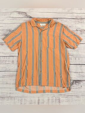 Urban Outfitters Orange & Blue Striped Button-Up Mens M. Viscose Camp Shirt